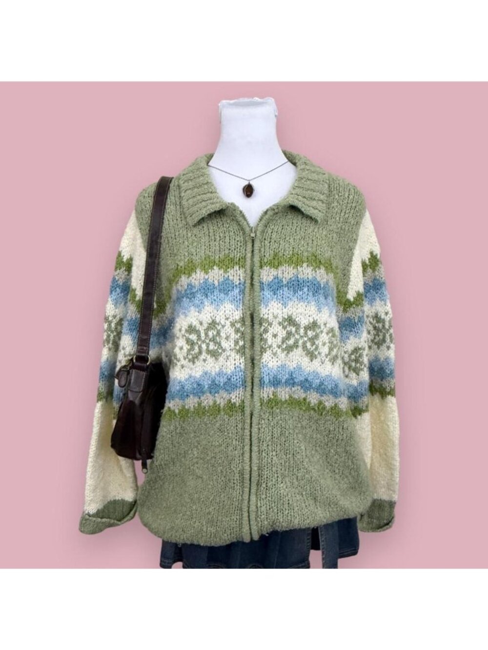 90s striped fair isle cottagecore zip cardigan